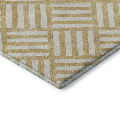8' X 10' Gold And Ivory Geometric Washable Area Rug With UV Protection