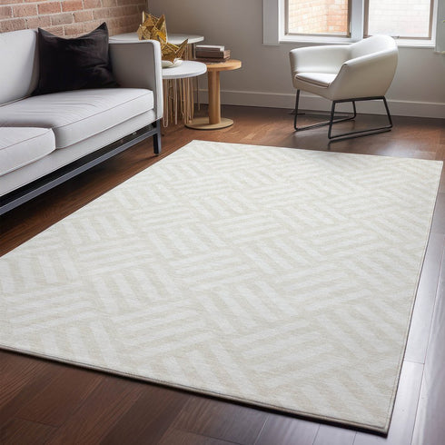 8' X 10' Ivory And Beige Geometric Washable Area Rug With UV Protection