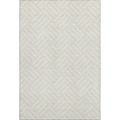 8' X 10' Ivory And Beige Geometric Washable Area Rug With UV Protection