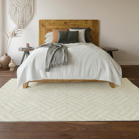 8' X 10' Ivory And Beige Geometric Washable Area Rug With UV Protection