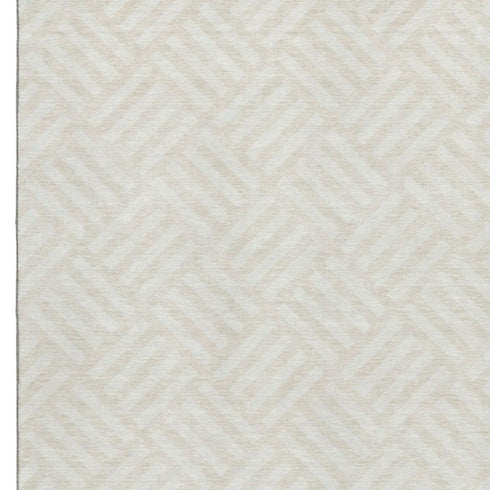8' X 10' Ivory And Beige Geometric Washable Area Rug With UV Protection