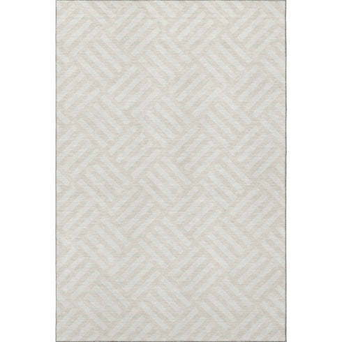8' X 10' Ivory And Beige Geometric Washable Area Rug With UV Protection