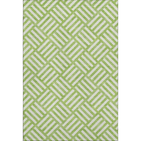 5' X 8' Lime Green And Ivory Geometric Washable Area Rug With UV Protection