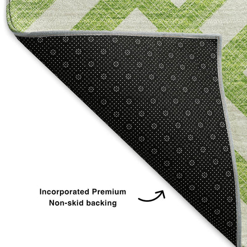 5' X 8' Lime Green And Ivory Geometric Washable Area Rug With UV Protection