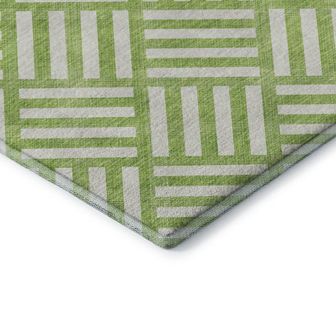 5' X 8' Lime Green And Ivory Geometric Washable Area Rug With UV Protection