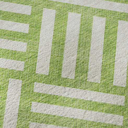 5' X 8' Lime Green And Ivory Geometric Washable Area Rug With UV Protection