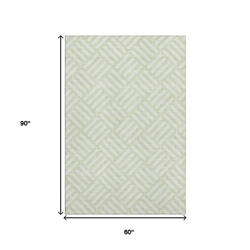 5' X 8' Mint Green And Ivory Geometric Washable Area Rug With UV Protection