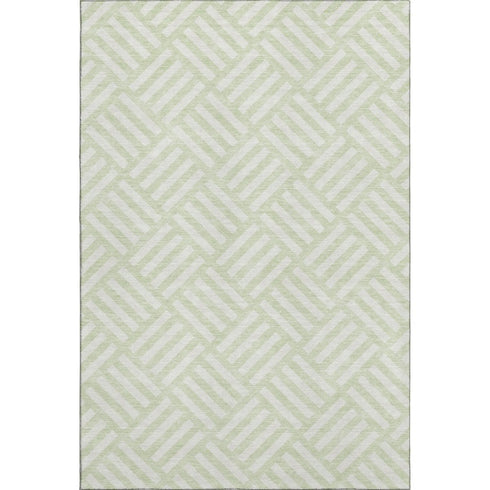5' X 8' Mint Green And Ivory Geometric Washable Area Rug With UV Protection