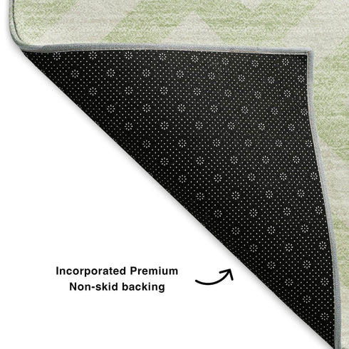 5' X 8' Mint Green And Ivory Geometric Washable Area Rug With UV Protection