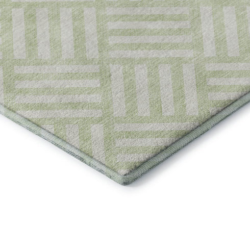 5' X 8' Mint Green And Ivory Geometric Washable Area Rug With UV Protection