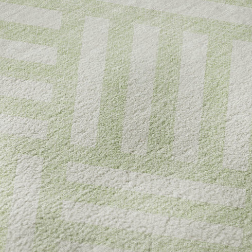 5' X 8' Mint Green And Ivory Geometric Washable Area Rug With UV Protection