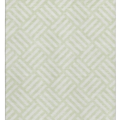 5' X 8' Mint Green And Ivory Geometric Washable Area Rug With UV Protection