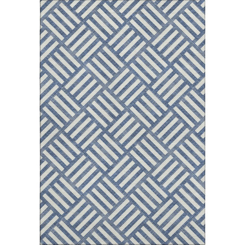 5' X 8' Navy Blue And Ivory Geometric Washable Area Rug With UV Protection