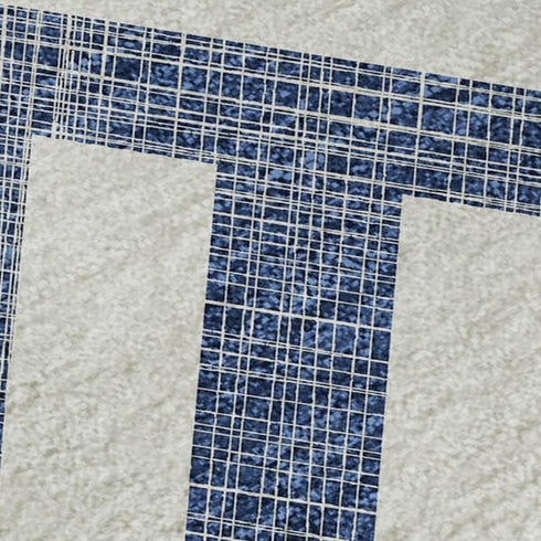5' X 8' Navy Blue And Ivory Geometric Washable Area Rug With UV Protection