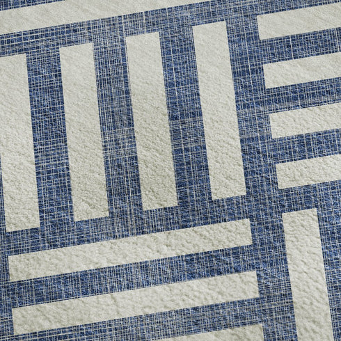 5' X 8' Navy Blue And Ivory Geometric Washable Area Rug With UV Protection
