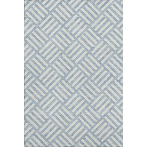 8' X 10' Sky Blue And Ivory Geometric Washable Area Rug With UV Protection