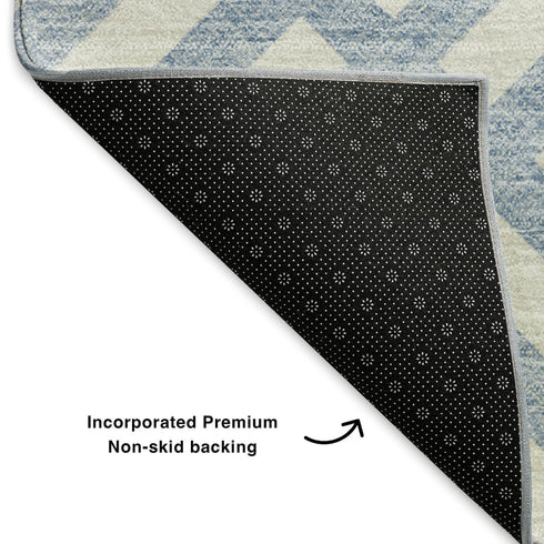 8' X 10' Sky Blue And Ivory Geometric Washable Area Rug With UV Protection