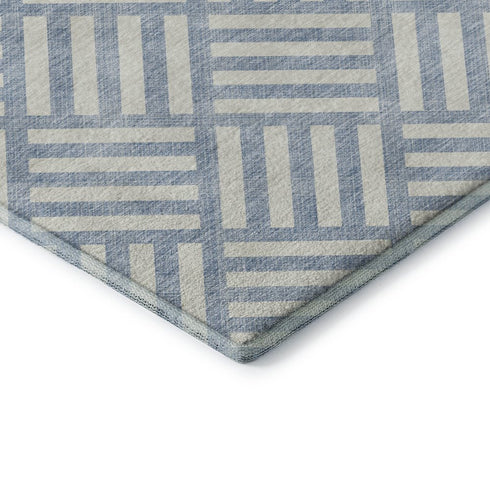 8' X 10' Sky Blue And Ivory Geometric Washable Area Rug With UV Protection
