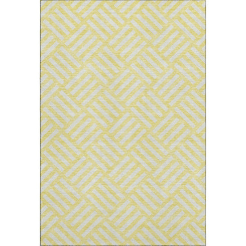 5' X 8' Yellow And Ivory Geometric Washable Area Rug With UV Protection