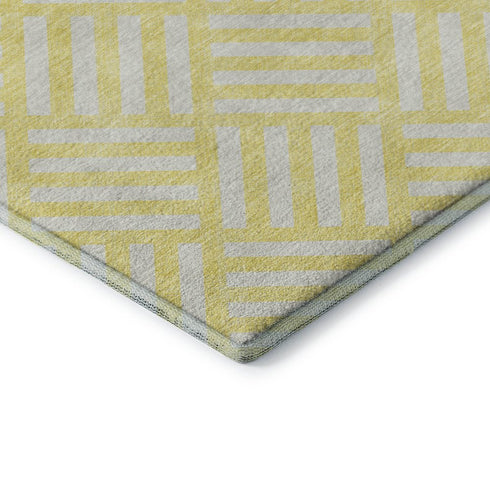 5' X 8' Yellow And Ivory Geometric Washable Area Rug With UV Protection