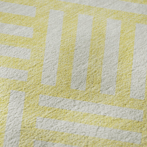 5' X 8' Yellow And Ivory Geometric Washable Area Rug With UV Protection