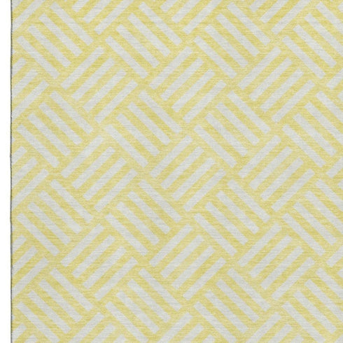 5' X 8' Yellow And Ivory Geometric Washable Area Rug With UV Protection