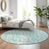 8' Aqua And Ivory Geometric Washable Round Rug With UV Protection