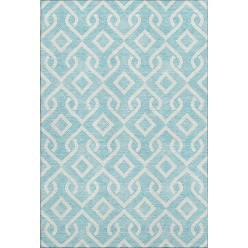8' X 10' Aqua And Ivory Geometric Washable Area Rug With UV Protection