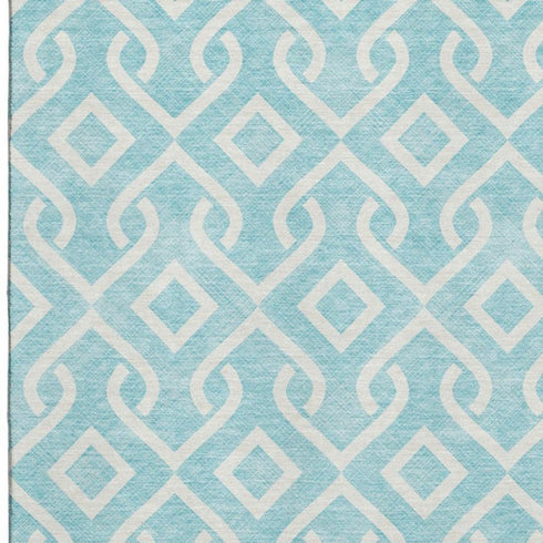 8' X 10' Aqua And Ivory Geometric Washable Area Rug With UV Protection