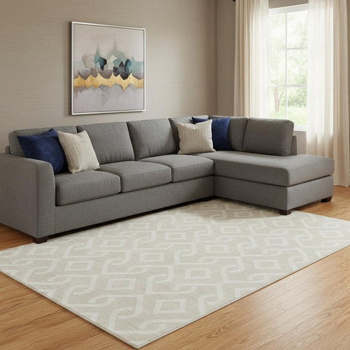 8' X 10' Beige And Ivory Geometric Washable Area Rug With UV Protection