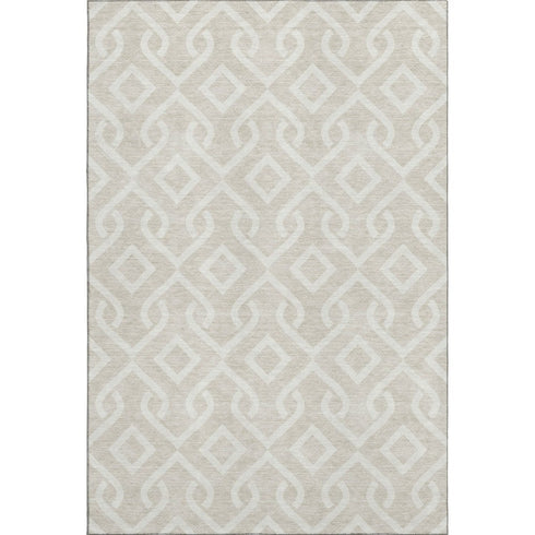 8' X 10' Beige And Ivory Geometric Washable Area Rug With UV Protection