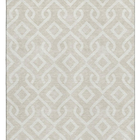 8' X 10' Beige And Ivory Geometric Washable Area Rug With UV Protection
