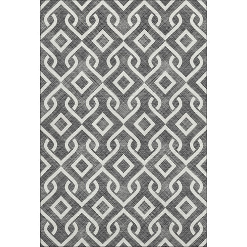 5' X 8' Black And Ivory Geometric Washable Area Rug With UV Protection
