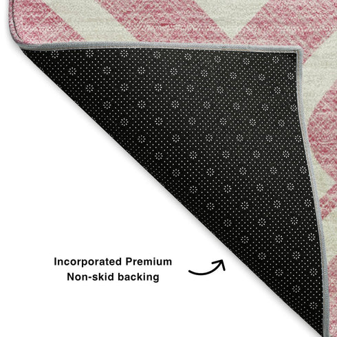 5' X 8' Blush And Ivory Geometric Washable Area Rug With UV Protection
