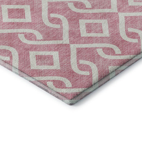 5' X 8' Blush And Ivory Geometric Washable Area Rug With UV Protection