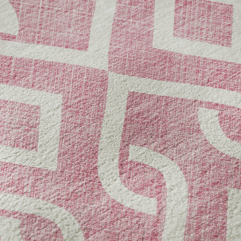 5' X 8' Blush And Ivory Geometric Washable Area Rug With UV Protection