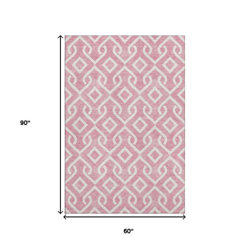 5' X 8' Blush And Ivory Geometric Washable Area Rug With UV Protection