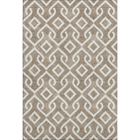 5' X 8' Brown And Ivory Geometric Washable Area Rug With UV Protection