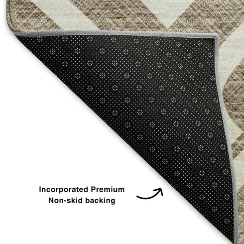 5' X 8' Brown And Ivory Geometric Washable Area Rug With UV Protection