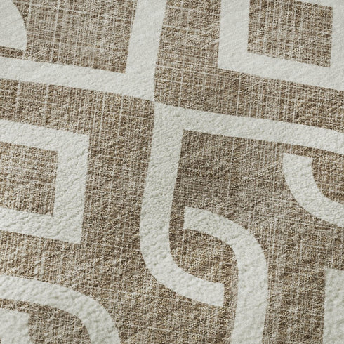 5' X 8' Brown And Ivory Geometric Washable Area Rug With UV Protection