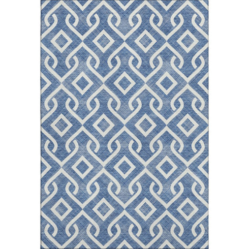 8' X 10' Blue And Ivory Geometric Washable Area Rug With UV Protection