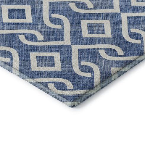 8' X 10' Blue And Ivory Geometric Washable Area Rug With UV Protection