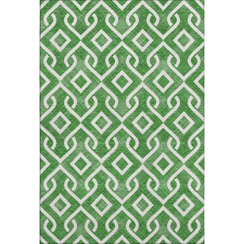 5' X 8' Emerald And Ivory Geometric Washable Area Rug With UV Protection