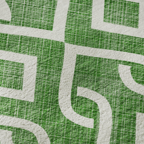 5' X 8' Emerald And Ivory Geometric Washable Area Rug With UV Protection