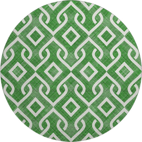 8' Emerald And Ivory Geometric Washable Round Rug With UV Protection