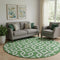 8' Emerald And Ivory Geometric Washable Round Rug With UV Protection