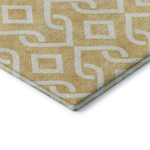 5' X 8' Gold And Ivory Geometric Washable Area Rug With UV Protection