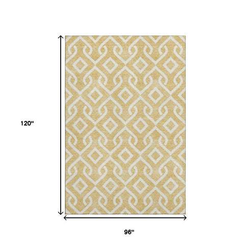 8' X 10' Gold And Ivory Geometric Washable Area Rug With UV Protection