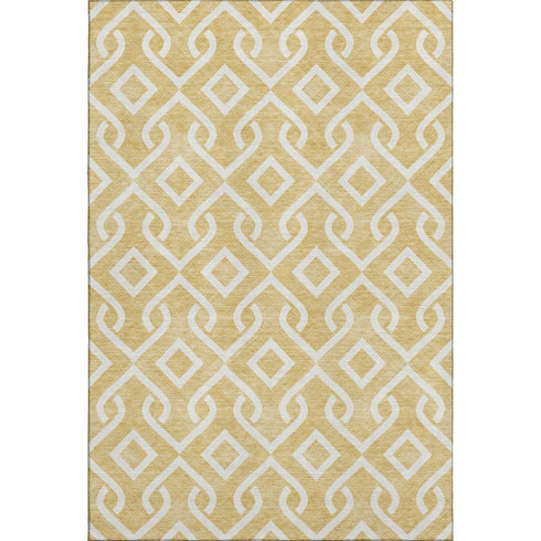8' X 10' Gold And Ivory Geometric Washable Area Rug With UV Protection
