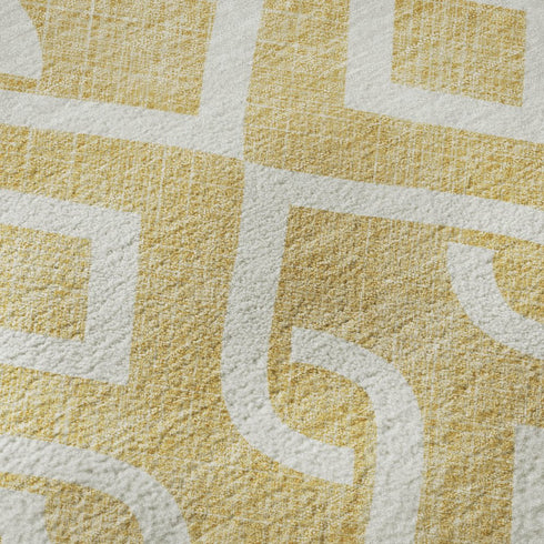 8' X 10' Gold And Ivory Geometric Washable Area Rug With UV Protection